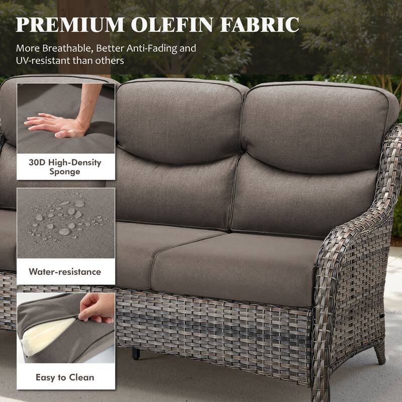 Meyreso 4-Piece Wicker Outdoor Patio Conversation Set with 5-Inch Thick Olefin Cushions