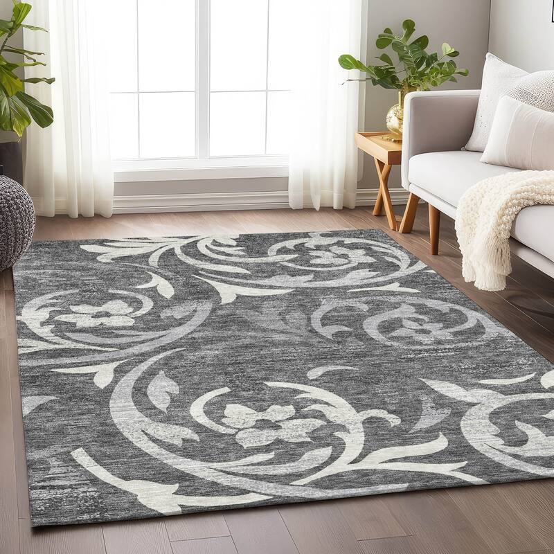 Premium Washable Super Soft Contempory Scroll Mayfield Rug - Charcoal - 10' x 14' - Rectangle