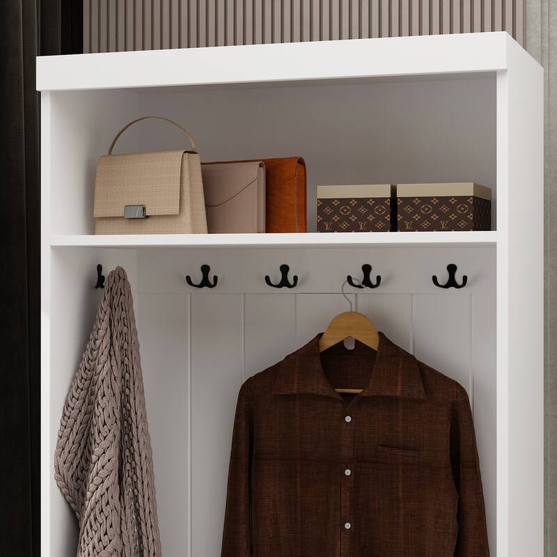 Combo Hall Tree Storage Bench Entryway Shelf Coat Rack Cloest Armoire