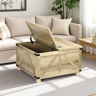 Farmhouse Square Coffee Table with Hinged Lift Top and Hidden Storage ...