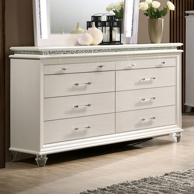 Xian Glam White Solid Wood 2-Piece Platform Bed and Dresser Set with LED by Furniture of America
