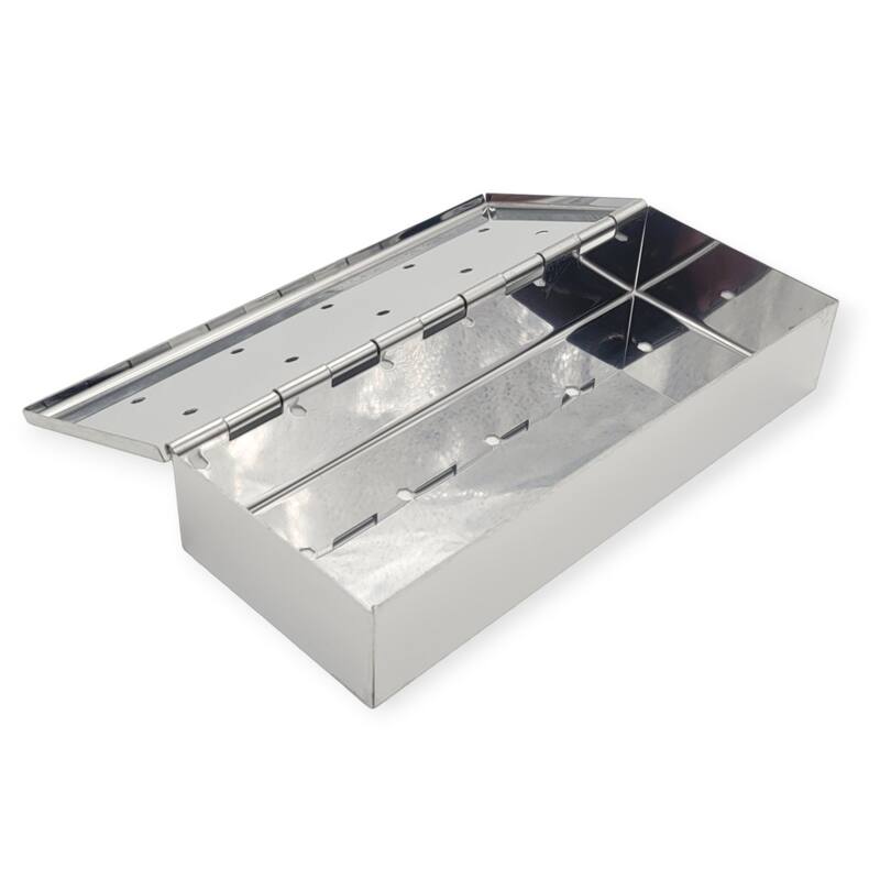 Handy Housewares Wood Chip Smoker Box with Hinged Vented Lid, Stainless Steel BBQ Smoke Box for Charcoal & Propane... - Silver
