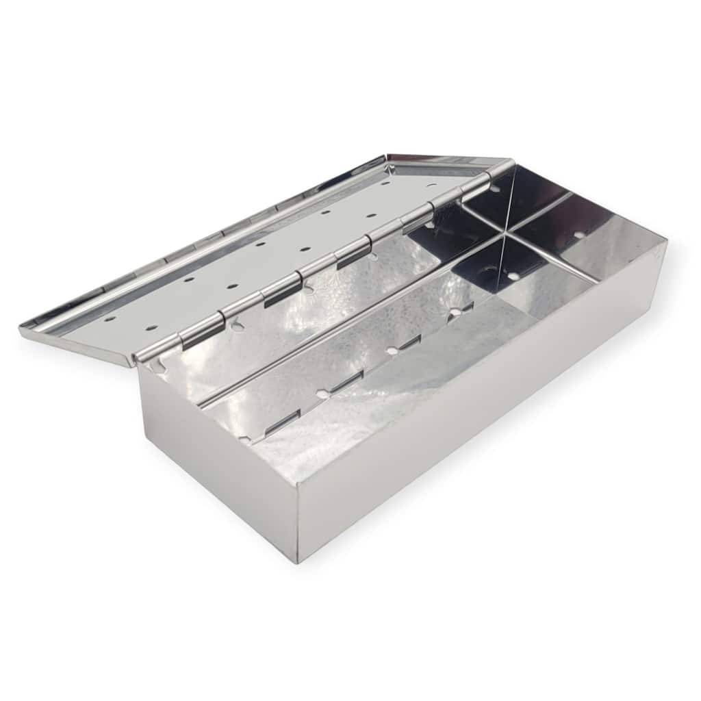 Handy Housewares Wood Chip Smoker Box with Hinged Vented Lid, Stainless Steel BBQ Smoke Box for Charcoal & Propane...