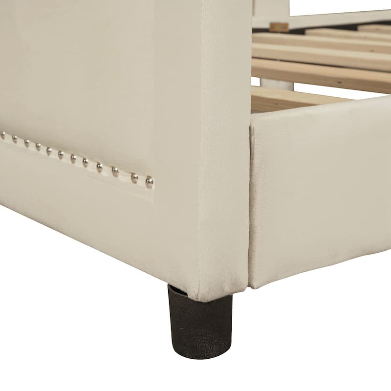 Twin Size Upholstered Daybed with Classic Stripe Shaped Headboard