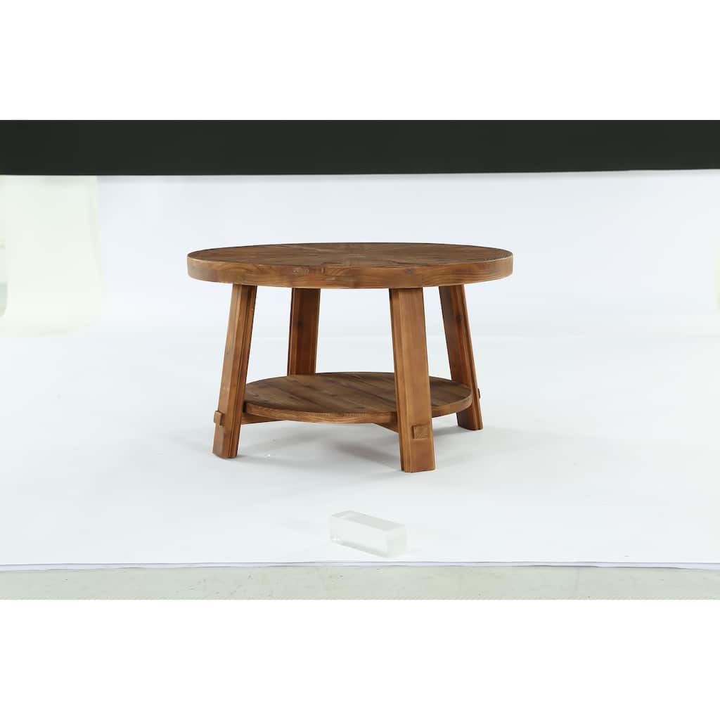 31.5" Solid Wood Coffee Table with 2-Tier Storage