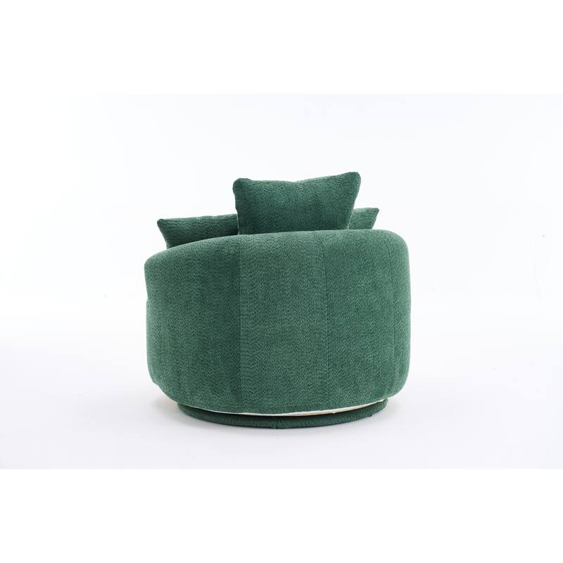 Oversized Swivel Round Barrel Chair, Ergonomic Single Sofa Chair, Upholstered Accent Chair with 3 Removable Pillows