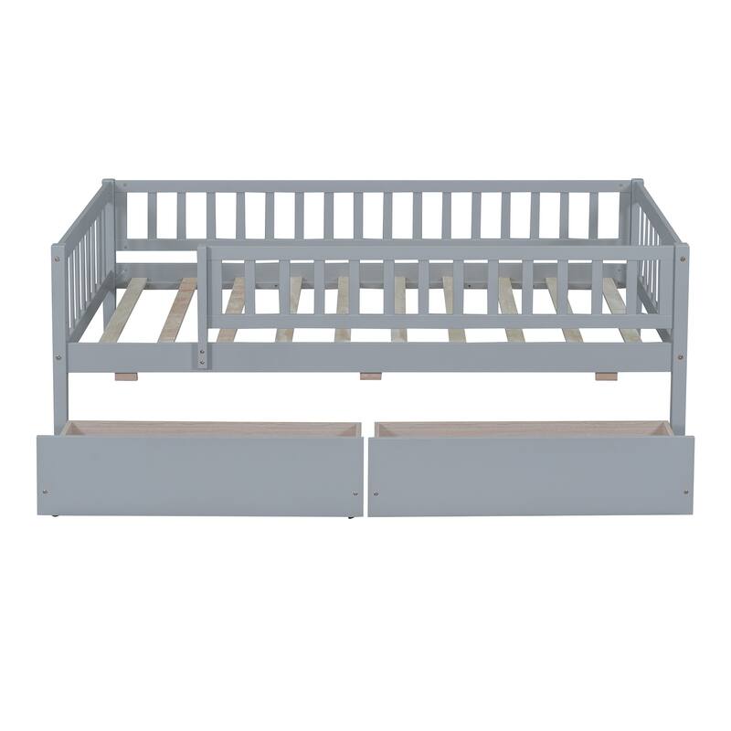 Twin Size Wood Daybed with Two Drawers, Space-Saving Design, Gray Finish