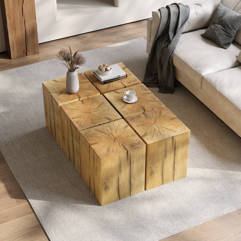 Wood-Look Square-Column MGO End Table, H18",Wood-Like Distressed Finish, Mix with Different Heights, Indoor Outdoor Use