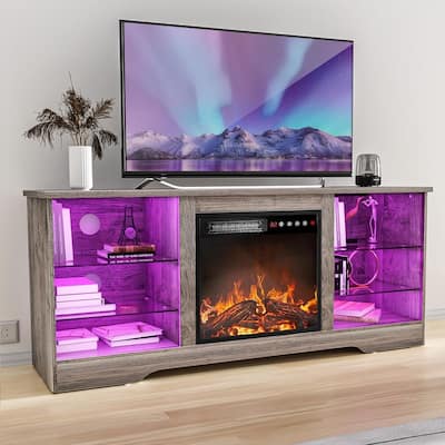Bossin 58" Fireplace TV Stand with 18'' Electric Fireplace,Modern Entertainment Center for 65'' TVs,TV Console