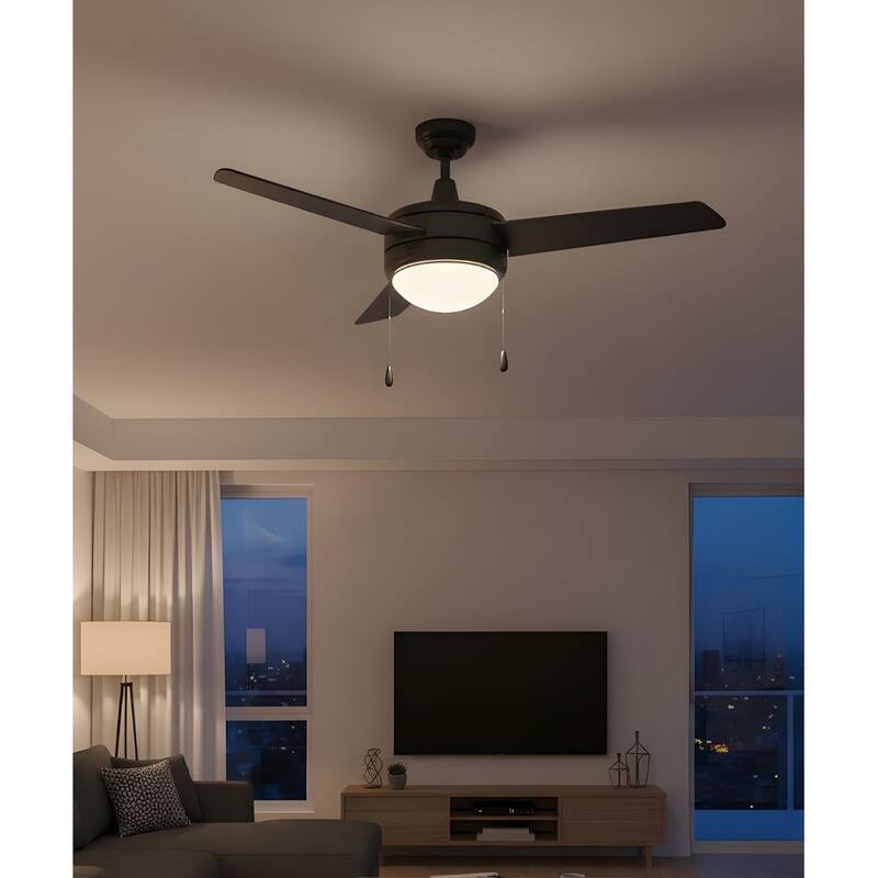 52" Contempo IV 3-Blade Ceiling Fan Matte Black Finish with Integrated LED Light