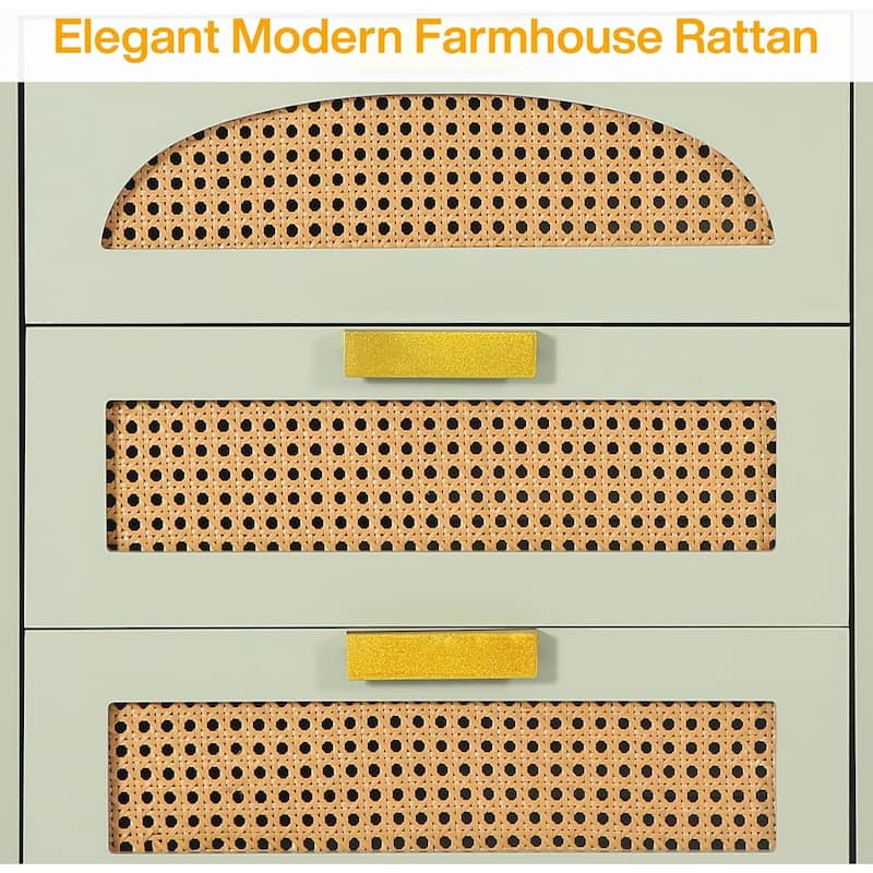 Rattan Nightstand, 3-Drawer Storage Bedside/End Table for Bedroom, Living Room, Sofa Side & Office