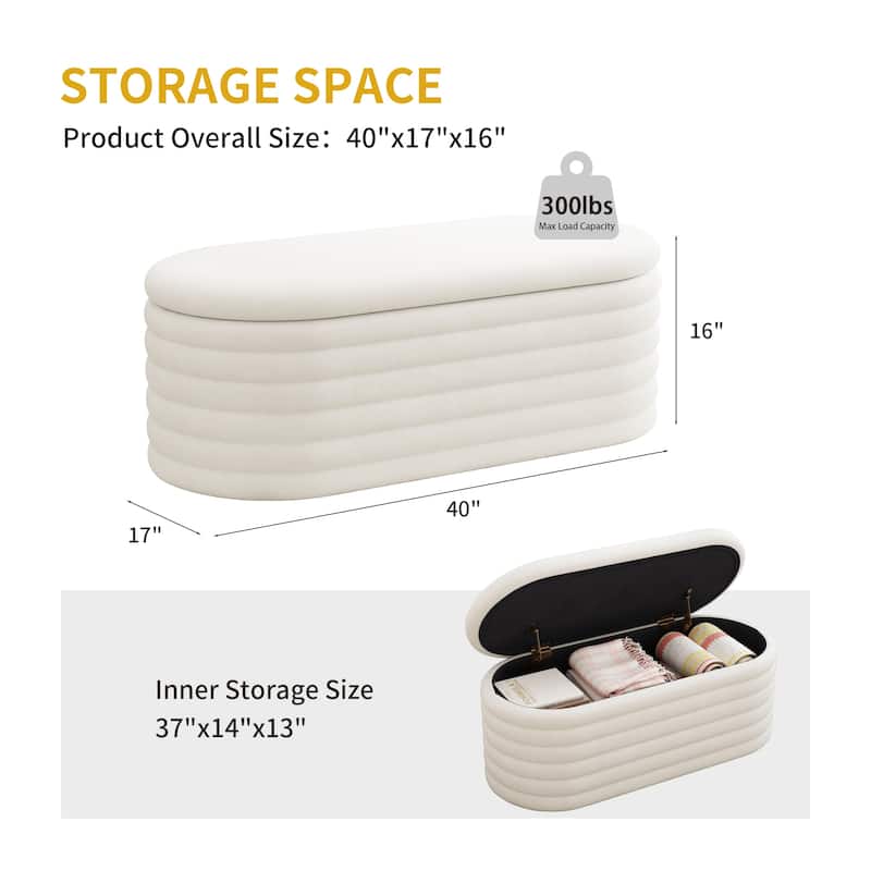 Storage Chenille Ottoman Bench Upholstered Fabric Storage Bench End Of Bed Stool With Safety Hinge