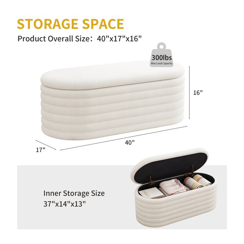 Storage Chenille Ottoman Bench