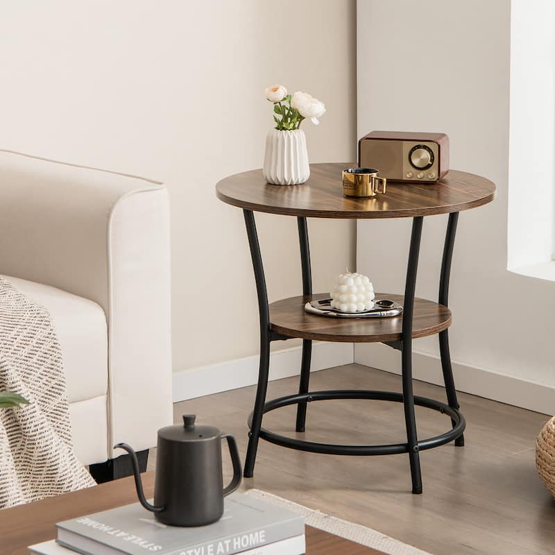 Costway 2 PCS 2-Tier Sofa Side End Table Round Nightstand with Sturdy - See Details