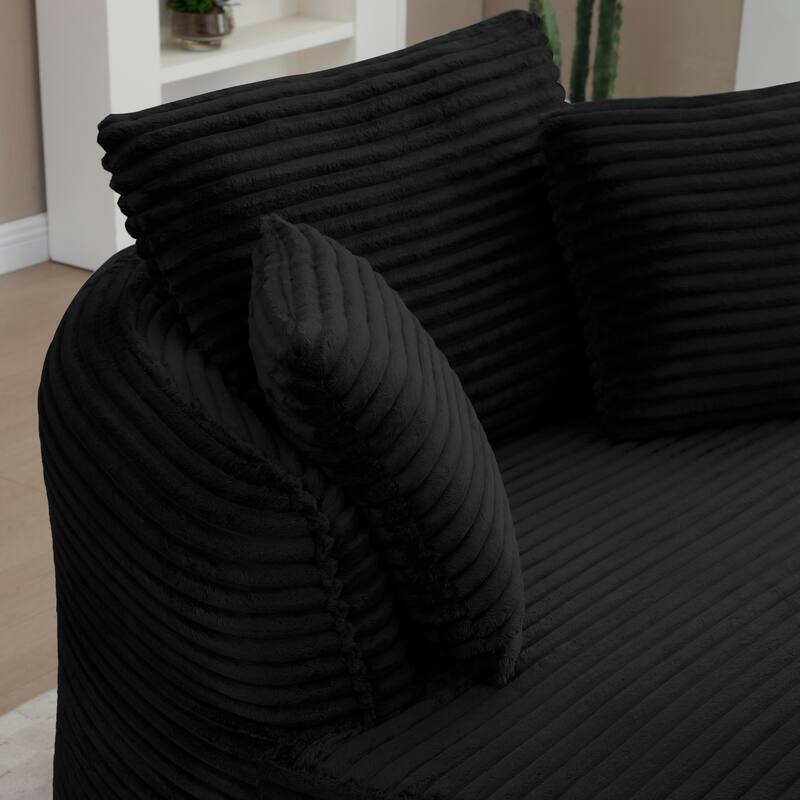 Round Accent Chair, Corduroy Boneless Deep Seat Floor Lounge Chair with 3 Pillows, No Assembly