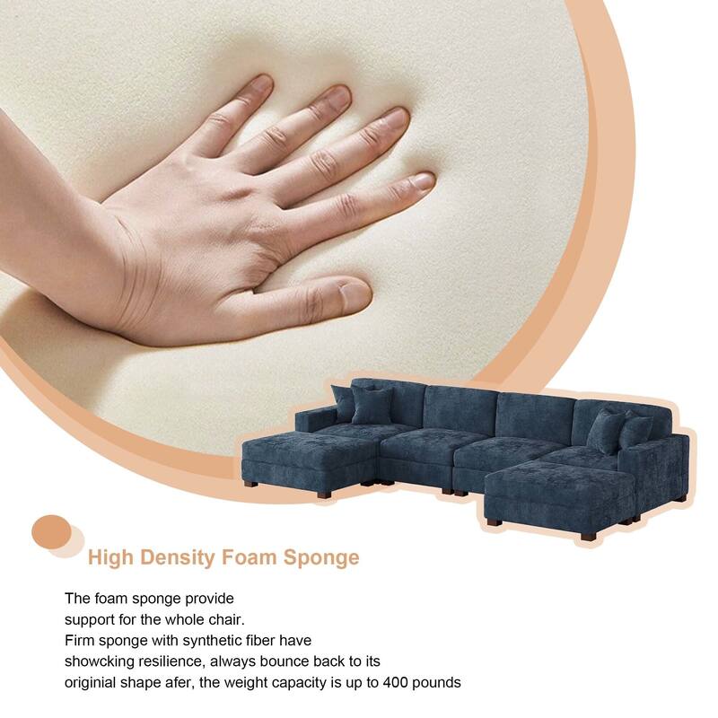 Oversized Chenille Modular Sectional Sofa Conversation Set with 2 Ottomans