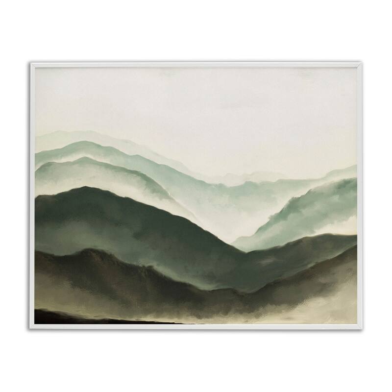 Stupell Misty Mountain Range Atmospheric Landscape Watercolor Painting Framed Wall Art, Design by JJ Design House LLC - Green
