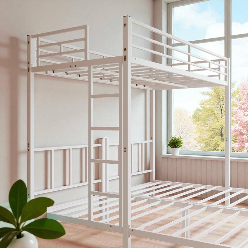 Metal Twin Over Twin Over Twin Triple Bunk Bed with Safety Guardrails, Ladder, Convertible 3 Beds, Heavy-Duty Frame