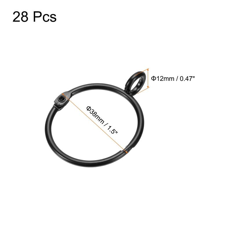 28 PCS Openable Curtain Rings Metal Eyelet Hangers Ring Interior Diameter for Drapery Curtain Rods - Black - 1.2 Inch