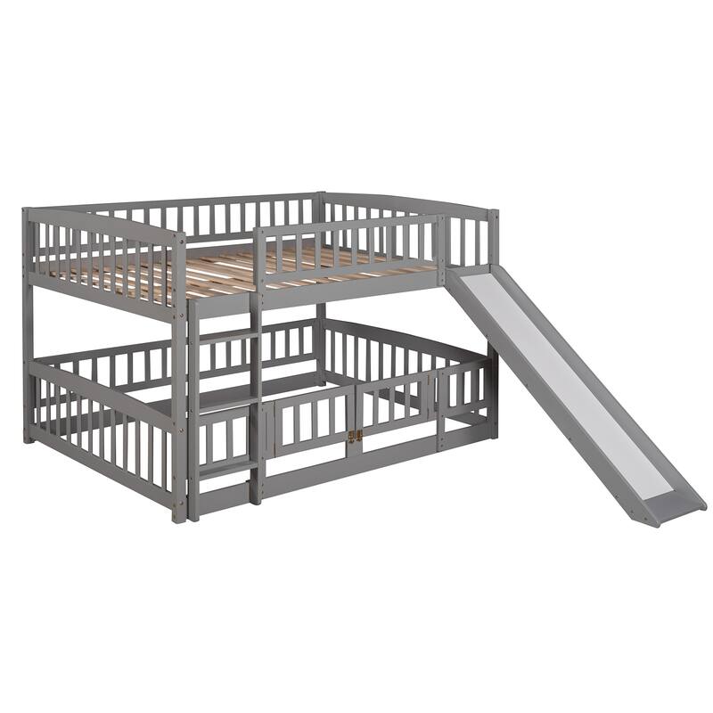 Full-Over-Full Bunk Bed with Slide and Convertible Ladder, Space-Saving Design
