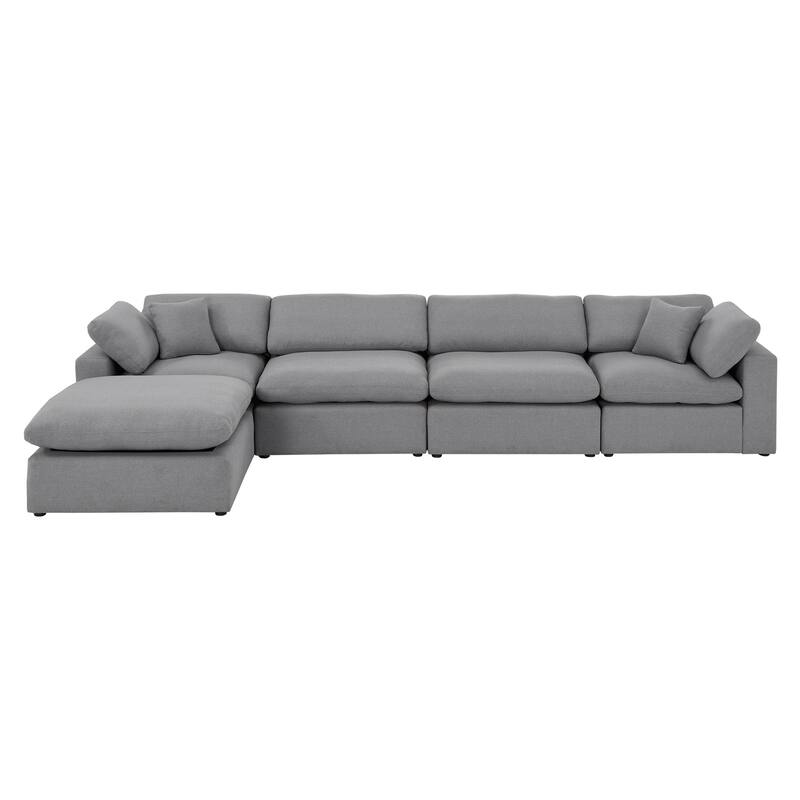 Anka Grey Linen Down Filled Cushioned Chaise Sectional Sofa with Ottoman by iNSPIRE Q Modern