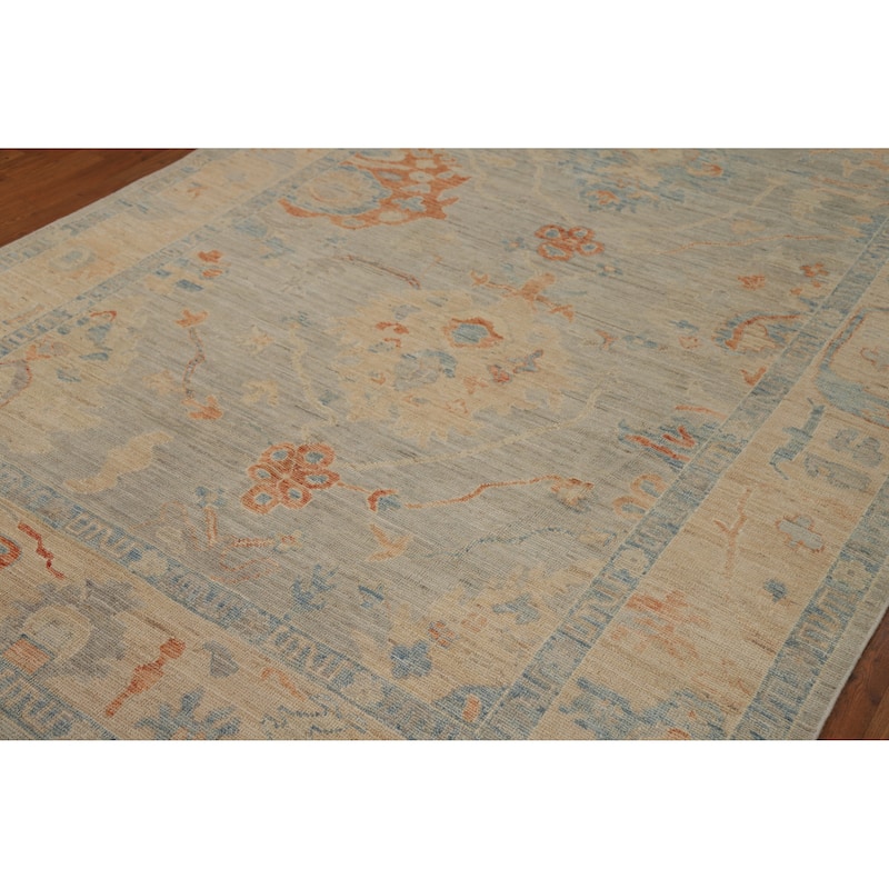 Hand Knotted Oriental 100% Wool Carpet Transitional All-Over Greys & Charcoal Oushak Area Rug - 9' 0'' X 6' 2''