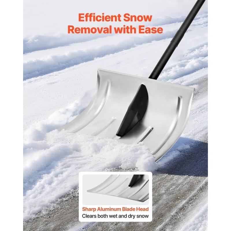 Large Snow Shovel 16 Inch Aluminum Blade with Straight Steel Handle for Outdoor Snow Removal - 66 x 16 in