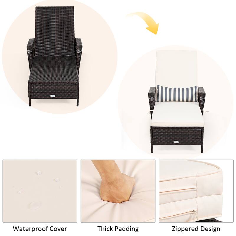 Costway PE Rattan Chaise Lounge Chair Armrest Recliner Adjustable - See Details