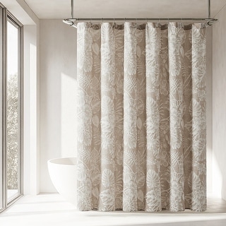 Lush Decor Bali Tropical Leaves Neutral Shower Curtain - On Sale