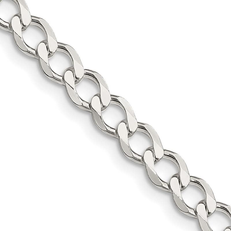 Curata 925 Sterling Silver 5.3mm Polished Flat Curb Chain Necklace