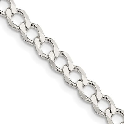Curata 925 Sterling Silver 5.3mm Polished Flat Curb Chain Necklace