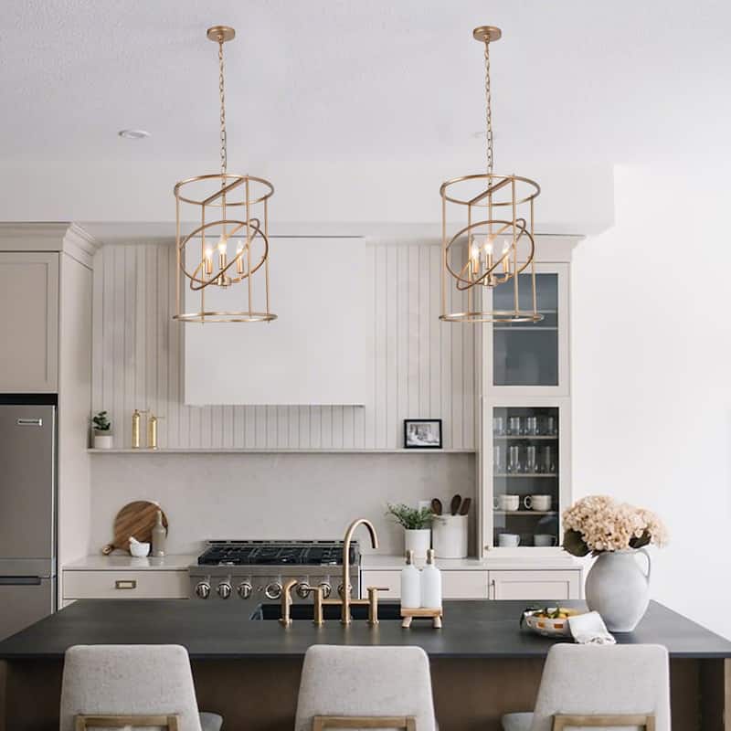 Modern Gold 3-Light Cylinder Chandelier Kitchen Island Pendant Light - D14"x H 19.5"