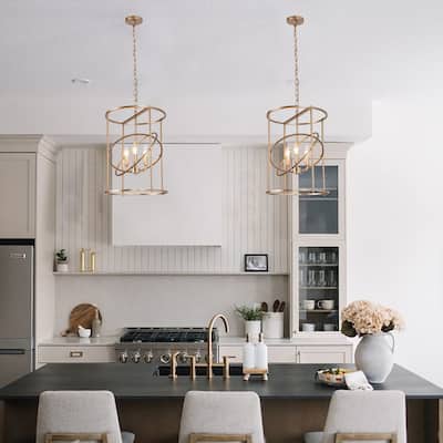 Modern Gold 3-Light Cylinder Chandelier Kitchen Island Pendant Light - D14"x H 19.5"