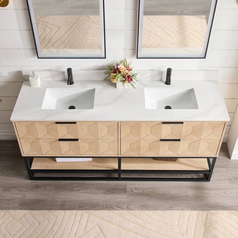 Milagro Bath Vanity with White Quartz Stone Top without Mirror