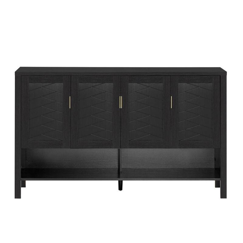 Modern 55.1" Storage Sideboard with 4-Doors, Multi Functional Buffet Table with Open Shelf and Adjustable Shelves