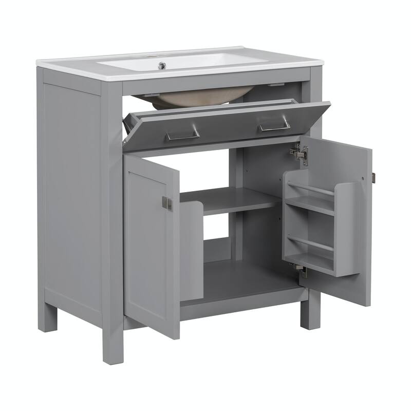 30-inch Modern Bathroom Vanity with Ceramic Sink and Versatile Storage