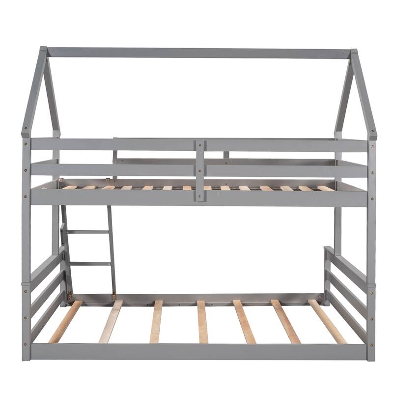 Twin Over Full House Bunk Bed with Ladder, Convertible to Two Separate Beds