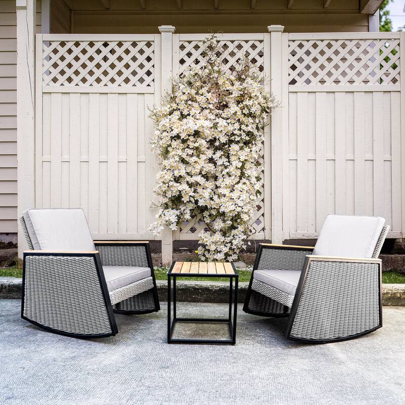 M4H Madrid Patio Rocking Chair Set with Solid Wood Table