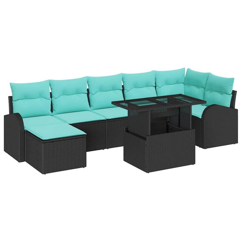 vidaXL 8 Garden Sofa Set with Cushions Black/Brown/Grey Poly Rattan - 113.8 x 48.8 x 27.2