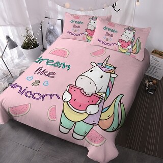 3-Piece Unicorn Watermelon Duvet Cover Set for Queen Size Bedding