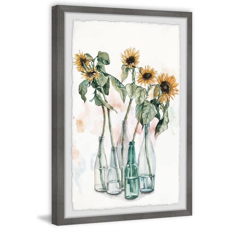 Sunflower and Wilted Leaves II Framed Wall Art, Floral Delight - A Blooming Accent for Your Living Space
