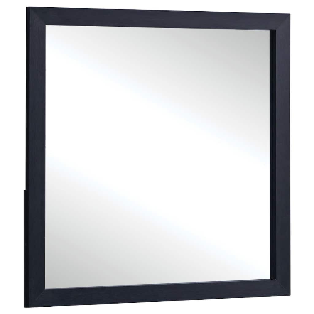 Dex Rectangular Dresser Mirror, Non-Beveled Glass, Black Wood-Melamine