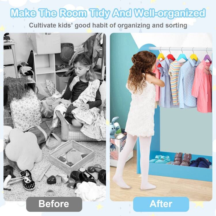 Kids Dress-Up Armoire with Mirror & Storage Wooden Costume Closet Organizer for Toddlers
