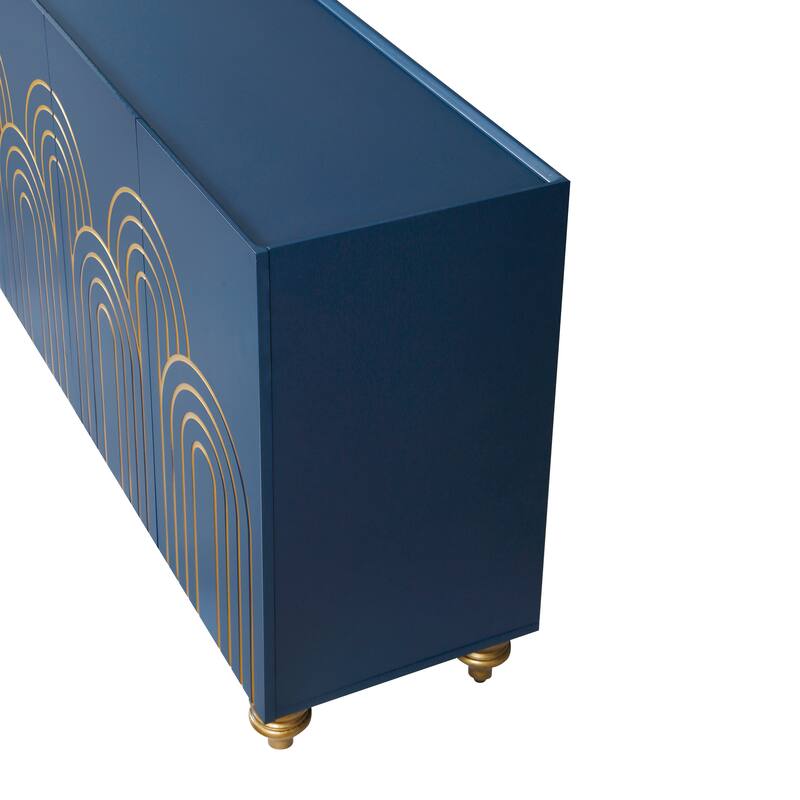 Fluted Sideboard with Storage, Coffe Bar Cabinet with 4 Doors and Wire Holes, Storage Cabinet with Adjustable Shelves