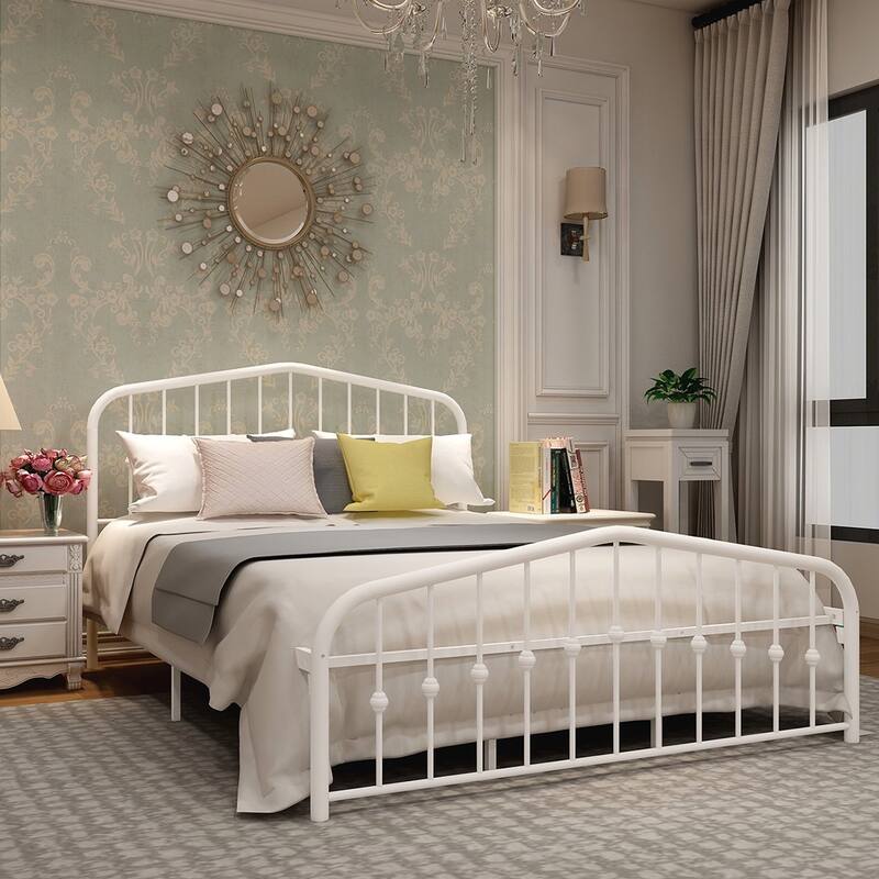 Alazyhome Platform Metal Bed Frame with Headboard, Iron Slat Support