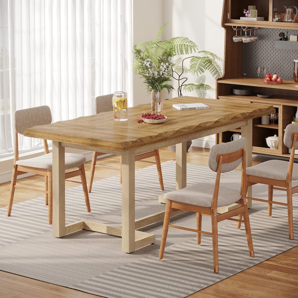 Rectangular Wood Dining Table with Solid Wood Legs, Kitchen Table for Dining/Living Room