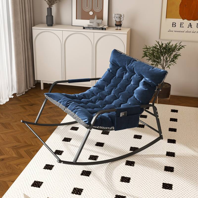 Rocking Chair with Storage, Cushions & Armrests, All-Season Comfort Lounge Recliner, Breathable Ergonomic Lounge Chair