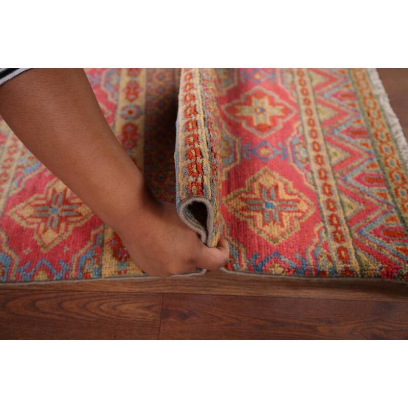 Geometric Kazak Oriental Foyer Rug Handmade Yellow Wool Carpet - 2'0" x 3'0"