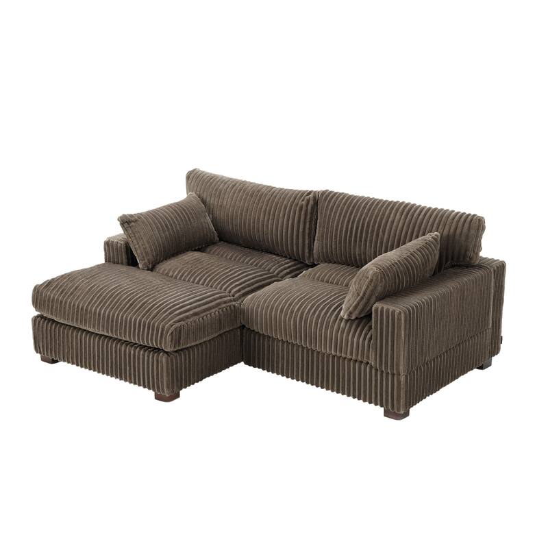 Plush Corduroy Upholstered Modular Sectional Sofa with Chaise
