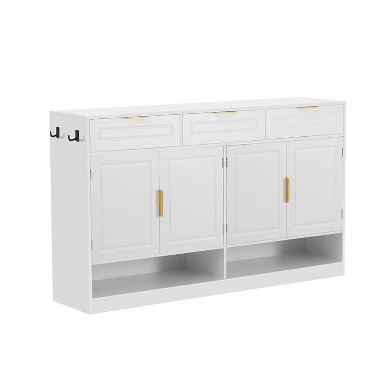 Farmhouse 59.1" Sideboard Cabinet with 3 Drawers and Open Shelf for Dining Room, Living Room, Entryway